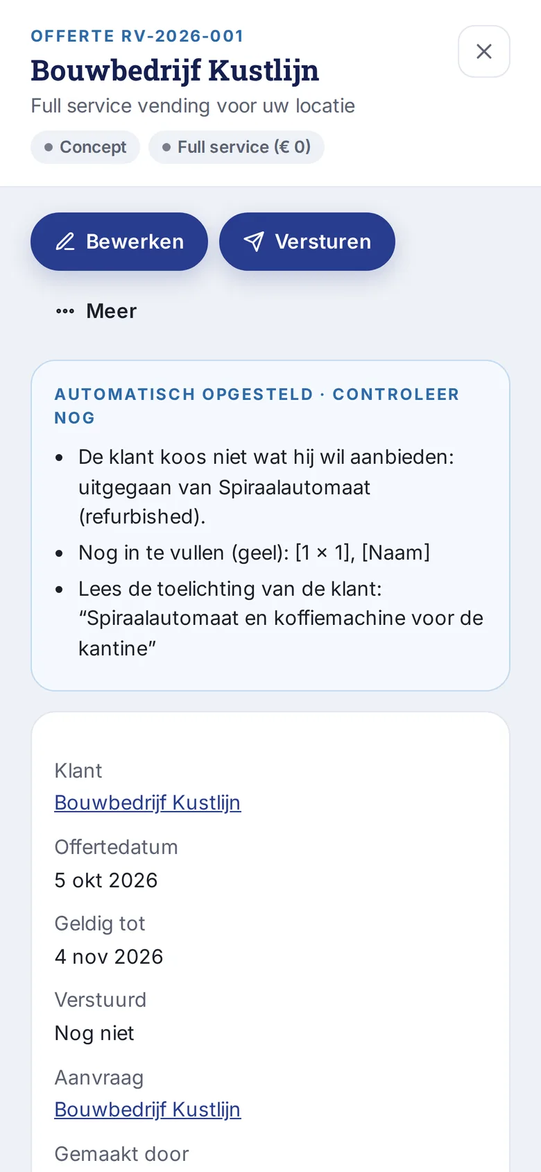 Een offerte op de telefoon