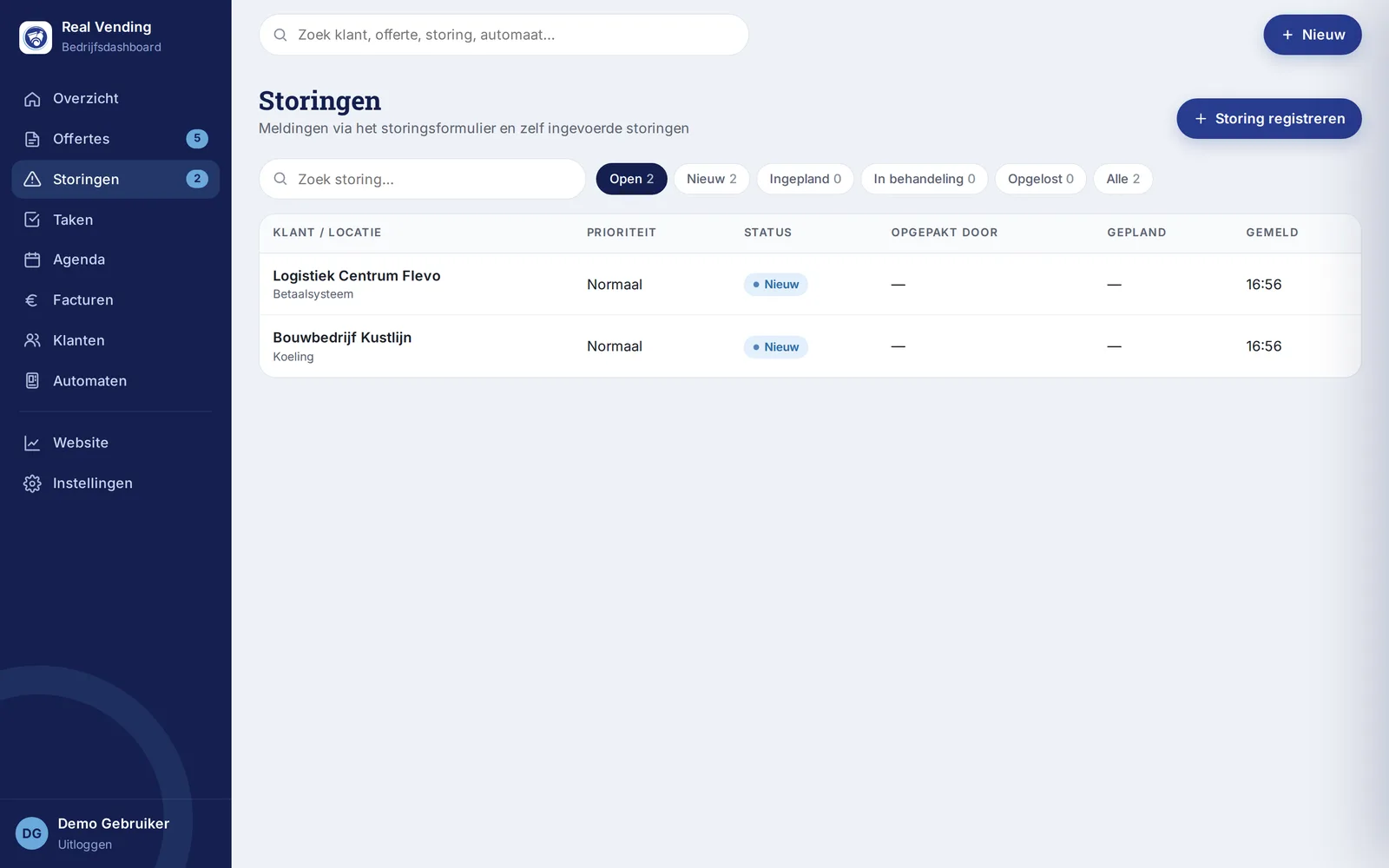 Storingen in het dashboard