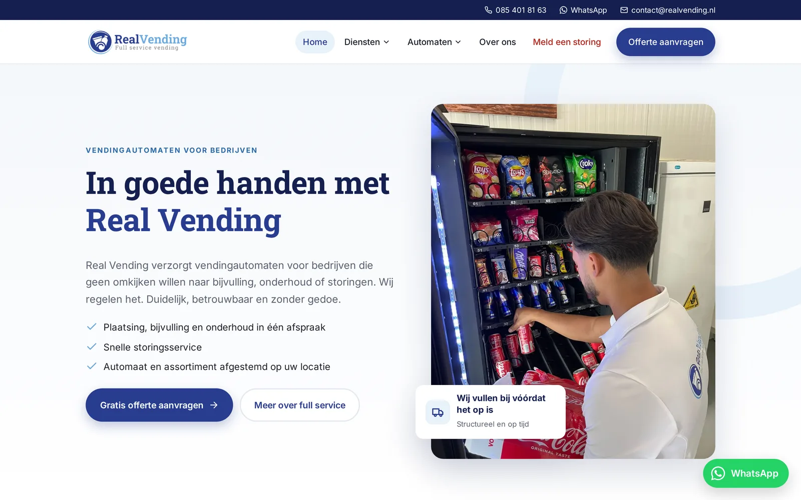 De homepage van de nieuwe website van Real Vending